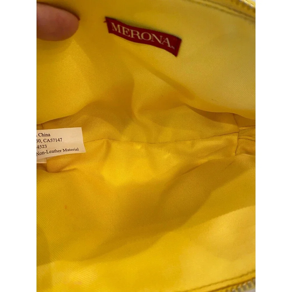 Merona Makeup Bag‎ Unique Bright Yellow Woven Design Cosmetic Purse Zipper Top